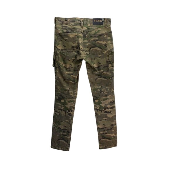 FWRD Denim Jeans Camo Cargo Mens 32/32 Green Tactic Slim Fit Back Patch Pockets - Picture 2 of 9